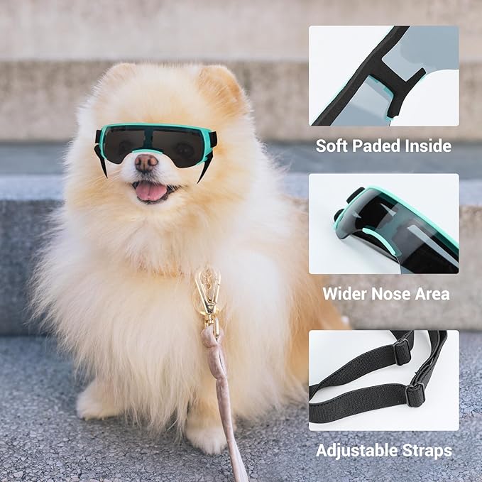 LESYPET Dog Sunglasses for Small Breed, UV Wind Dust Protection Dog Goggles for Pet Outdoor Driving Riding, Pet Glasses Eye Wear with Adjustable Strap, Blue