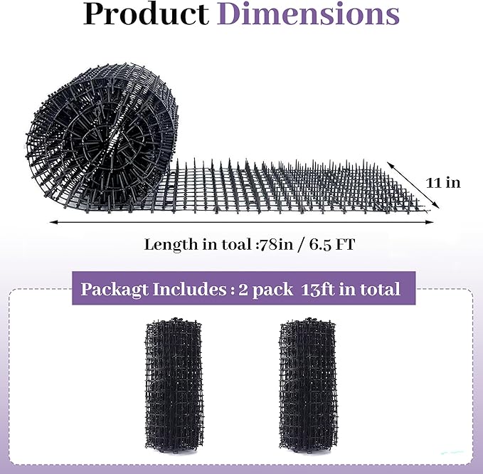Toopify 13ft Scat Mat for Cats, Cat Scat Mat with Spikes Outdoor, Cat Spikes for Outside, Cat Deterrent Spikes (2 Pack 6.5ft)