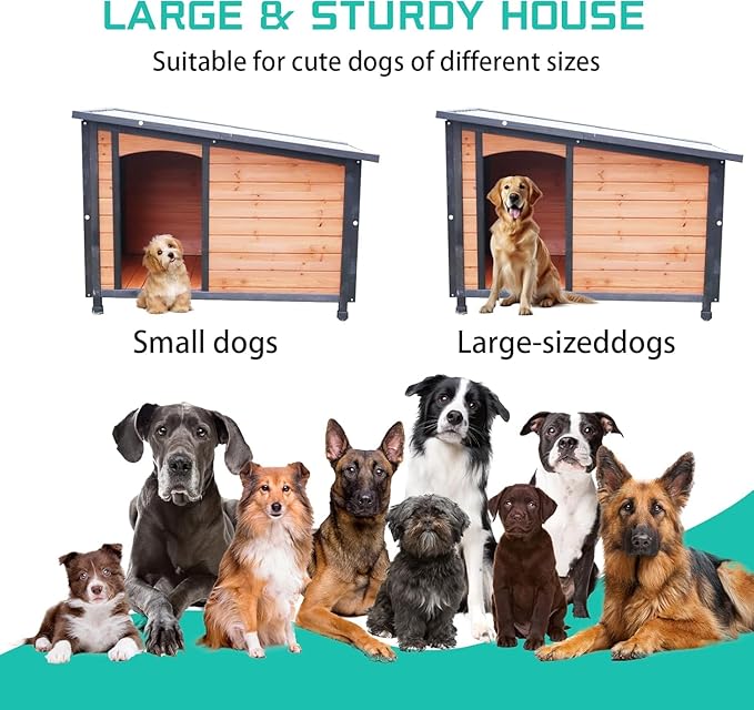 45.7" Extra Large Dog House Outdoor Weatherproof PVC sloped Roof Dog House Indoor Wooden Dog Houses for Large Dogs Outside Thickened Base Plate Winter Dog Kennel