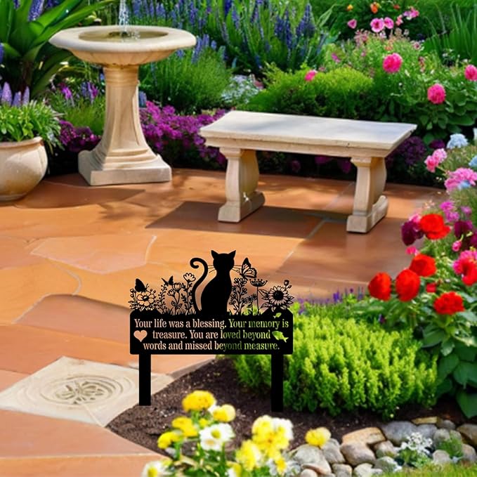 Grave Markers Cat, Metal Cats Metal Memorial Garden Stake, Pets Waterproof Grave Stakes Plaque, Pet Headstone Garden Memorial Graves, Metal Cat Garden Decor 12"