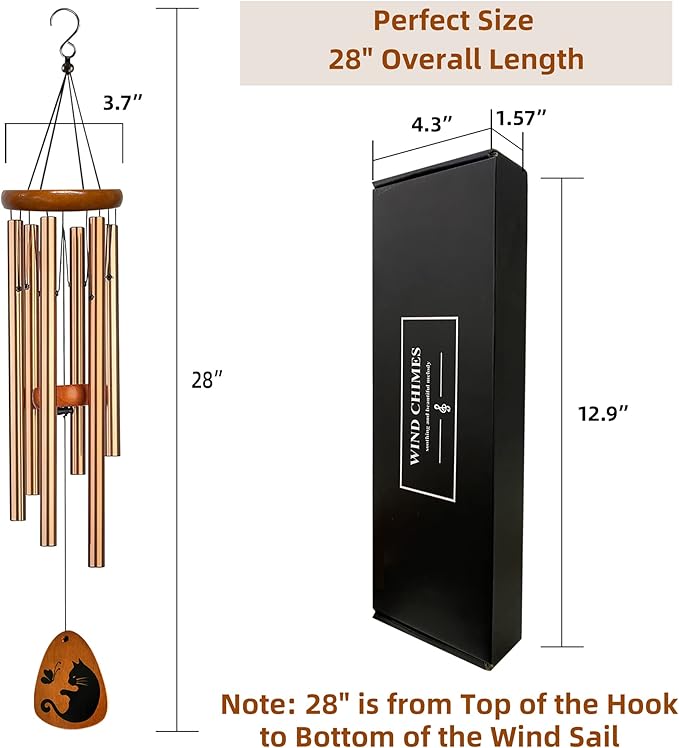 Cat Memorial Gifts - Cat Memorial Wind Chimes, Loss of Cat Sympathy Gift,Pet Sympathy Gifts for Cats, Remembrance Gifts for Loss of Cat 28 inches