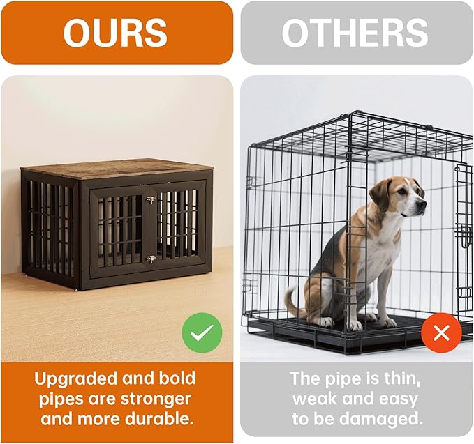 42" Heavy Duty Dog Crate Furniture for Small,Medium and Large Dogs,Rustic Wooden Dog Cage Kennel Indoor Furniture with Waterproof Top,Decorative Pet House Side End Table (Black & Wood)