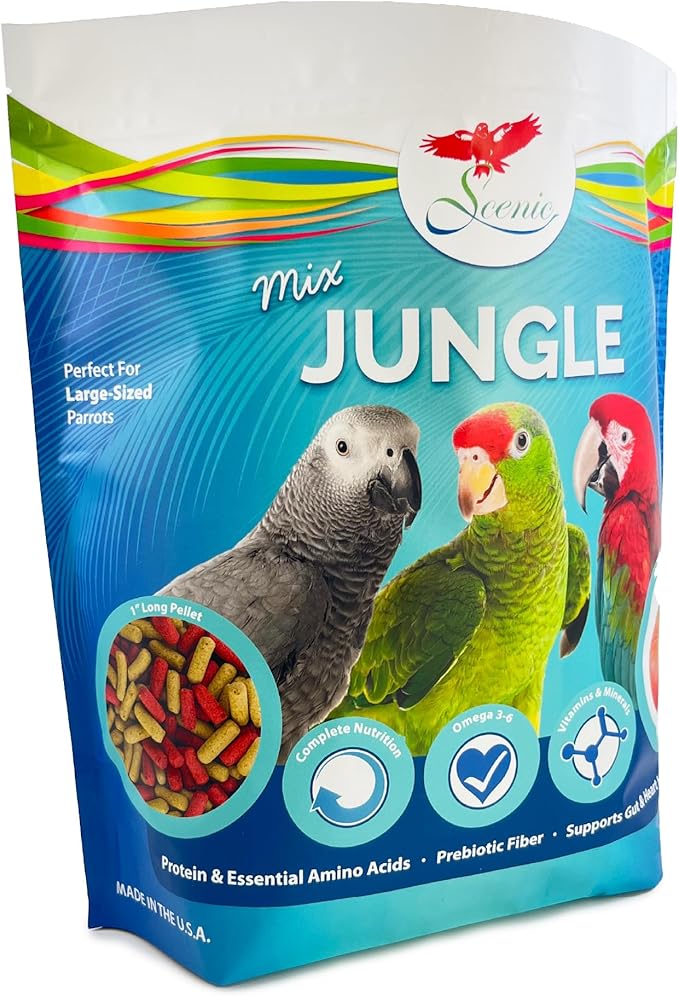Scenic Mix Jungle Large Parrot Food - 3 lb Bag - 1" Bird Pellets - Complete Nutrition for Macaws, Amazons, Cockatoos, African Grey Parrots & More
