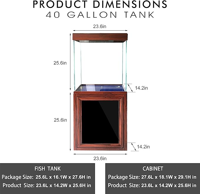 40 Gallon Glass Aquarium with Aluminum Cabinet - Including Sump for Filtration and Circulation, Plumbing, LED, Redwood