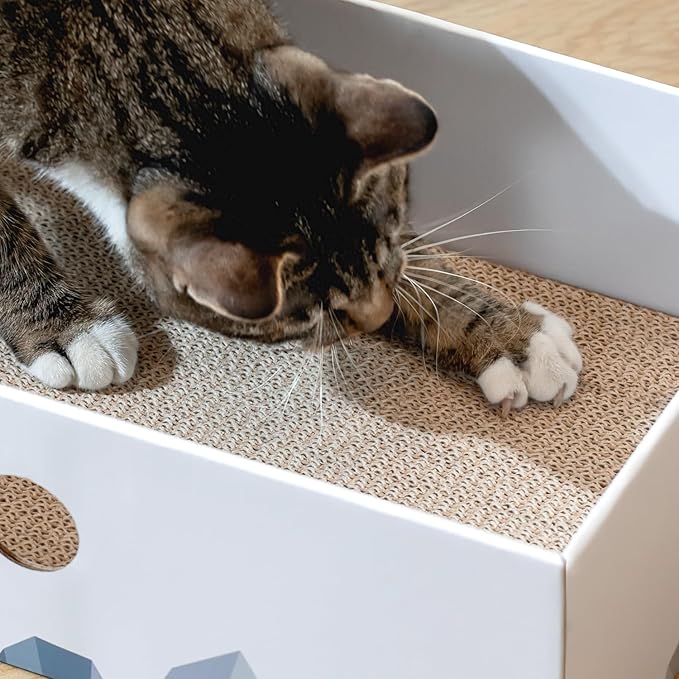 Cat Scratcher Box with 3-Layer Corrugated Pad, Heavy-Duty Double-Sided Cardboard Scratching Board & Bed, Checkered Design, for Cats, Large 2-Pack