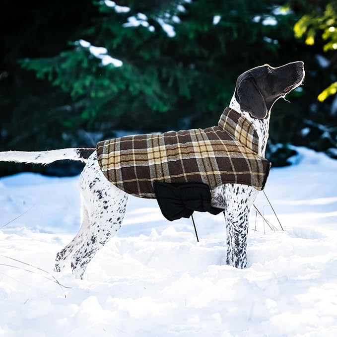 Kuoser Waterproof Dog Coat, Reversible Dog Jacket for Large Dogs, Adjustable Durable Doggie Winter Coat for Groowing Puppies Warm Puppy Cold Weather Apparel, New Brown L