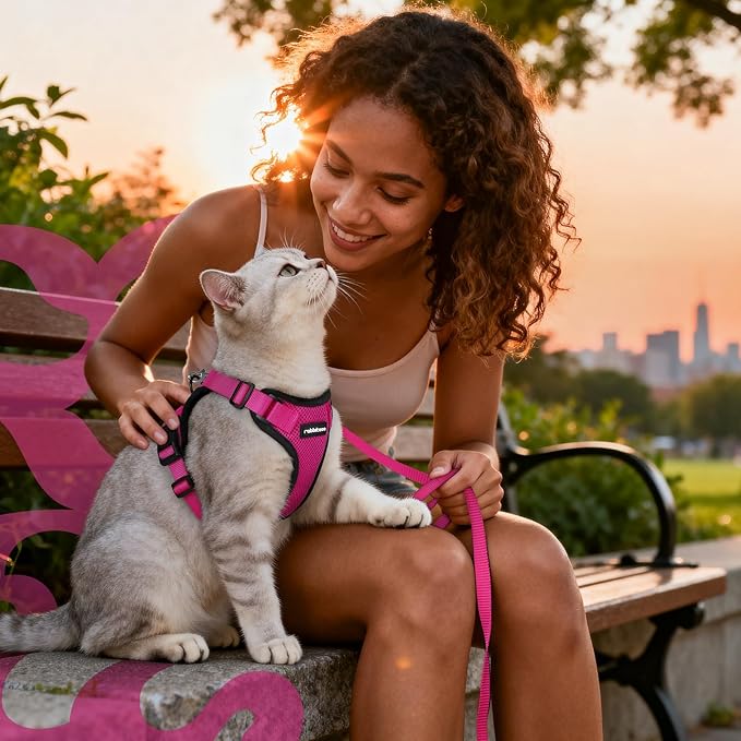 rabbitgoo Cat Harness and Leash for Walking, Escape Proof Soft Adjustable Vest Harnesses for Cats, Easy Control Breathable Reflective Strips Jacket, Rose Red,S