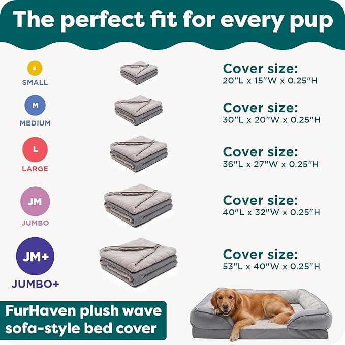 FurHaven Dog Bed Cover Replacement, Sofa-Style Design with Soft, Breathable Fabric for Cozy Comfort, Machine Washable, Jumbo Plus XXL, Plush & Velvet Waves, Brownstone
