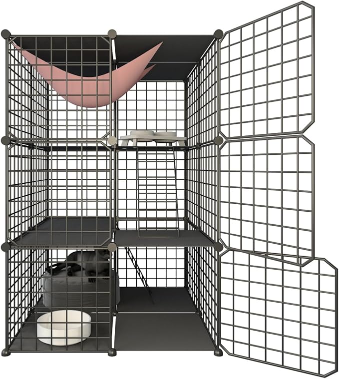 Indoor Cat Cage Enclosure DIY,Cat Playpen Catio Thick Metal Wire Kennels for 1-3 Cats Kitten Cage Detachable Patio Cat Crate （Only Cage）