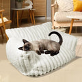 Cat Couch for Pets - Cute Cat Beds for Indoor Cats with Removable Cover, Washable Soft Corduroy Plush, Fluffy Supportive Pet Sofa Chair for Cats, 24 inch White