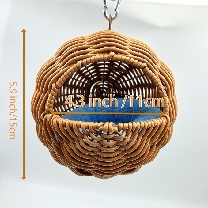 Rattan Bird Nest for Cage，Hanging Parakeet Bed Hammock Hideout Lay Eggs Canary Nest Sleep Parakeet Warm House Hut Parrot Cage Accessories for Cockatiel Budgerigar Finche Canaries