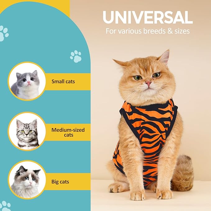 Avont Cat Recovery Suit - Kitten Onesie for Cats After Surgery, Cone of Shame Alternative Surgical Spay Suit for Female Cat, Post-Surgery or Skin Diseases Protection -Tiger(S)