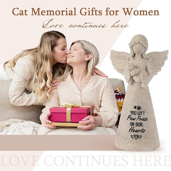 Granite Cat Memorial Angel Statue - Sympathy Gift for Cat Lovers, Pet Memorial Keepsake