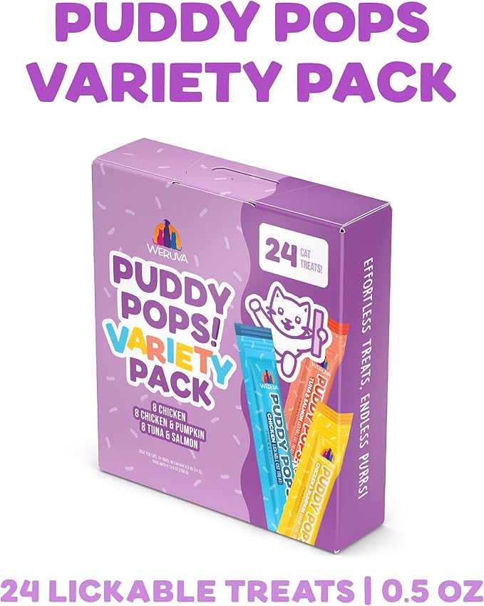 Weruva Puddy Pops, Lickable Cat Treats Variety Pack, 0.5oz Tube, Pack of 24