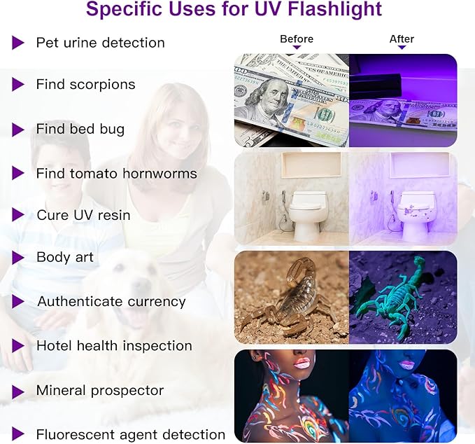 COSOOS 2 UV Black Light Flashlight, 2 Pack 395nm Mini Pen Light with Clip, Waterproof Ultraviolet Flashlight for Leak, Pet Urine, Scorpion, Hotel Inspection, Dry Stain and Bed Bug.