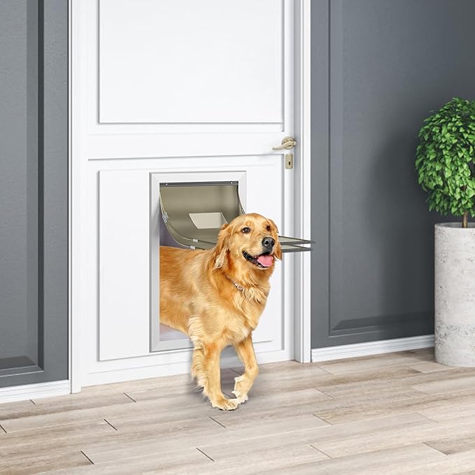 Extra Large Dog Door, XL Dog Door with 2 Self-Closing Insulated Flaps for Extreme Weather, Heavy Duty Aluminum XXL Dogs Doors for Pets Up to 230LBS, for Interior & Exterior Doors, X-Large, Sliver