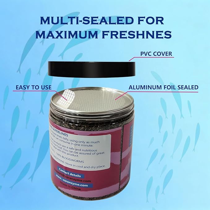 Freeze Dried Blood Worms Fish Food - High Protein Natural Aquatic Food for Tropical & Saltwater Fish, Betta, Goldfish, Cichlid, Guppy - Enhances Color & Growth 2.5 oz