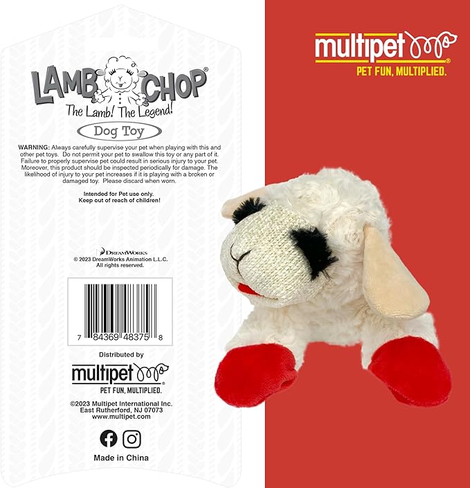 Multipet Lamb Chop Dog Plush Toy - Squeaky Toy for Small & Medium Dogs - Extra Soft Plush - Stuffed Animal for Cuddling & Playing (10",Cream,5 Squeakers),(Pack of 3)