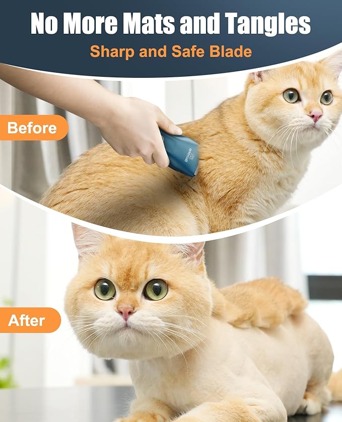 oneisall Pet Clipper for Cat Matted Hair, Pet Shaver for Cats Quiet Pet Clippers Waterproof Cordless Cat Clippers for Matted Long Hair with Storage Bag (Green)