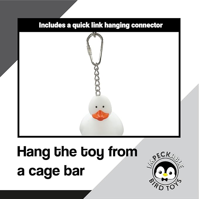 922 Rainbow Duck Ringer Bird Toy 8" - Handcrafted Hanging Rubber Ducky Cage Accessory with Bells for Budgies, Conures Lovebirds & Cockatiels - Interactive Sensory Play & Foraging Fun for Small Parrots
