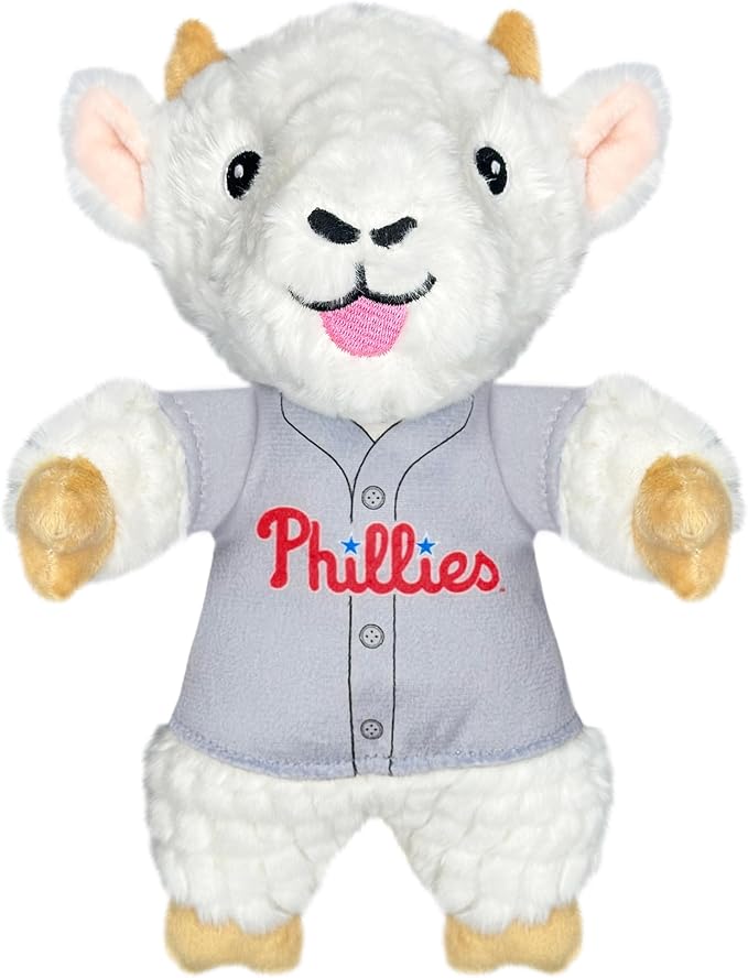 MLBPA Bryce Harper Goat Plush Toy for Dogs and Cats with Squeaker, Wearing a Team Player Jersey! MLB Philadelphia Phillies Fun & Sporty Goat Shaped Dog Chew Toy, Interactive Pet Toy
