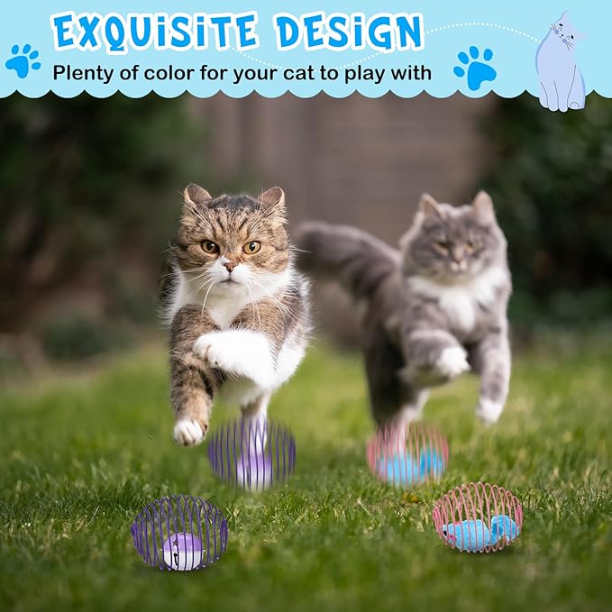 Jecery 5 Pcs Cat Spring Balls Toys Stretchable Rolling Balls Colorful Playful Coils Interactive Action Toy Caged Rats for Kitten Pet Supplies (Mouse and Bell,Multicolor)