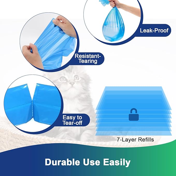 Cat Litter Refill Bags Compatible with Genie Easy Roll Bin, 7-Layer Odor Control, Leak-Proof & Easy Tear, Unscented, 2-Pack (50 Bags Total)