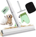 Carpet Rake for Pet Hair Removal Tool - 4 in 1 Pet Hair Remover Kit for Dog Cat Fur Remover, Contain 60" Adjustable Rubber Broom, Glove, Magic Brush and Scraper for Home Furniture, Rugs, Mats