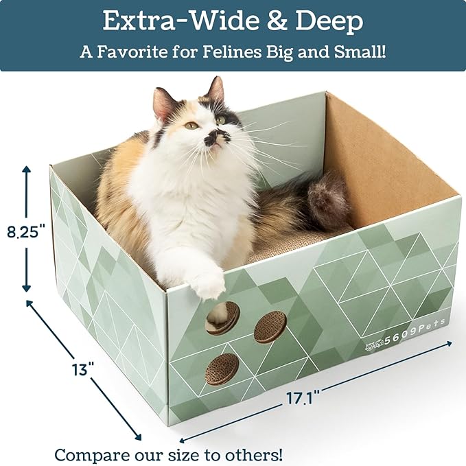 Extra Large Cardboard Cat Scratcher with Refillable Double-Sided Scratch Pad, No‑Mess Cat Scratching Box for Indoor Cats