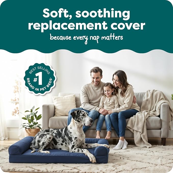 FurHaven Dog Bed Cover Replacement, Sofa-Style Design with Soft Quilted Sleep Surface for Cozy Comfort, Machine Washable, Jumbo Plus XXL, Quilted Fabric, Navy Blue