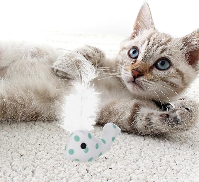 ABOOFAN Interactive Plush Whale Cat Toys 3 Pack with Bell for Indoor Cats Lightweight Soft Stuffed Kitten Toys for Exercise Anxiety Relief