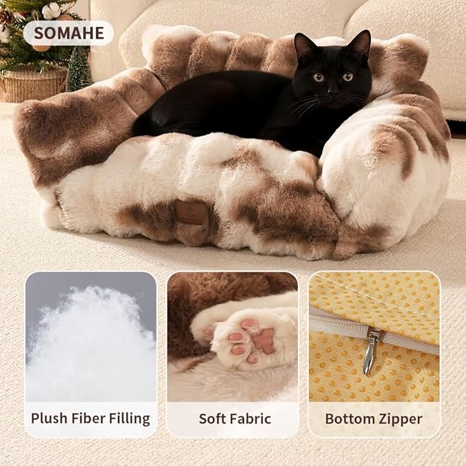 Cat Bed for Indoor Cats Dog Couch Cat Couch Bed Washable Dog Beds for Small Dogs & Cats with Removable Cover, Fluffy Pets Couch with Non-Slip Bottom 24"X18"X10"Blue