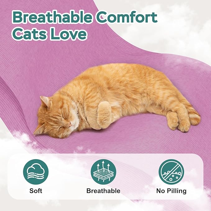 Self-Adhesive Cat Grooming Wrap, Cozy Cat Wrap for Cutting Nails, Breathable Anti-Scratch Cats Swaddle Bag for Brushing, Ear Cleaning, Dental Care, Medication, Injections,Pinkish Purple L