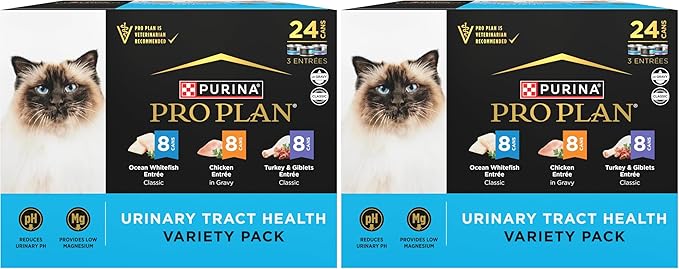 Purina Pro Plan Urinary Cat Food Wet Variety Pack Urinary Tract Health Ocean Whitefish,Chicken,Turkey and Giblets - 3 oz. Cans,(Pack of 48)