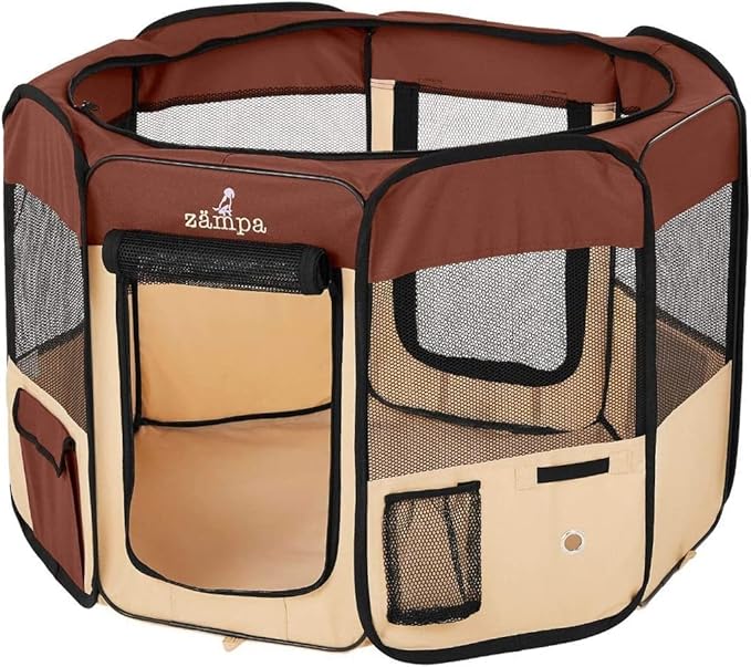 Zampa Puppy Playpen Extra Small 29"x29"x17" Portable Pop Up Playpen for Dog and Cat, Foldable | Indoor / Outdoor Kitten Pen & Travel Pet Carrier + Carrying Case.