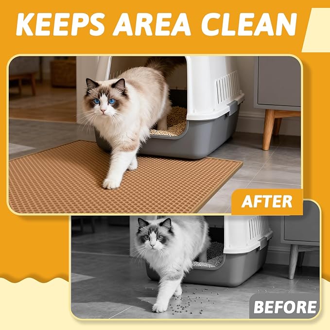 Pieviev Cat Litter Mat Double Layer Waterproof Urine Proof Trapping Mat 1 Pack (30''X24'', Brown)