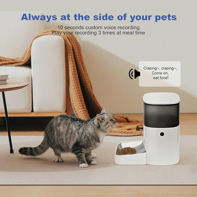 Automatic Cat Feeder, 4L Food Dispenser with 10s Voice Recorder, Pet Feeder up to 10 Meals per Day, Timed Cat Feeder with Dry Food Sealed Ring