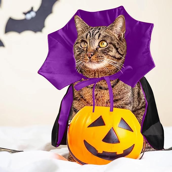 Halloween Pet Costume, Halloween Cat Vampire Cloak Costume, Halloween Pet Accessories Costume Outfit Decor Cowl for Small Cats Dogs Animals Halloween Party Pet Cosplay