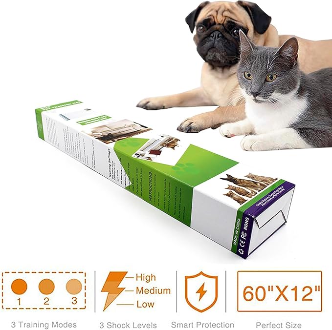 OMEM Pet Training Shock Mat - Effective Cat and Dog Deterrent (12x60 inches) with 3 Modes - Safe and Portable Electric Mat for Furniture Protection