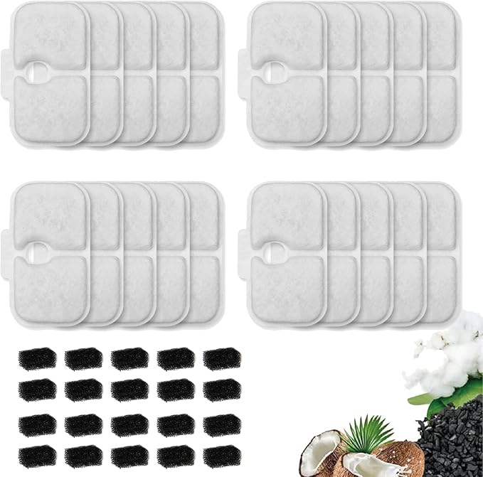 20 Packs Cat Water Fountain Filter Replacement Compatible with Dockstream Cat Water Fountain PLWF005/PLWF115/PLWF105,Triple Filtration System Replacement Filter with Pre-Filter Sponge