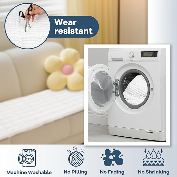 Washable Dog Couch Cover Protector, Non Slip Dog Bed Mat Machine Washable Large Blanket for Dogs, Pet Couches Covers for Sofa (Cream, 27.6 * 70.9 '')