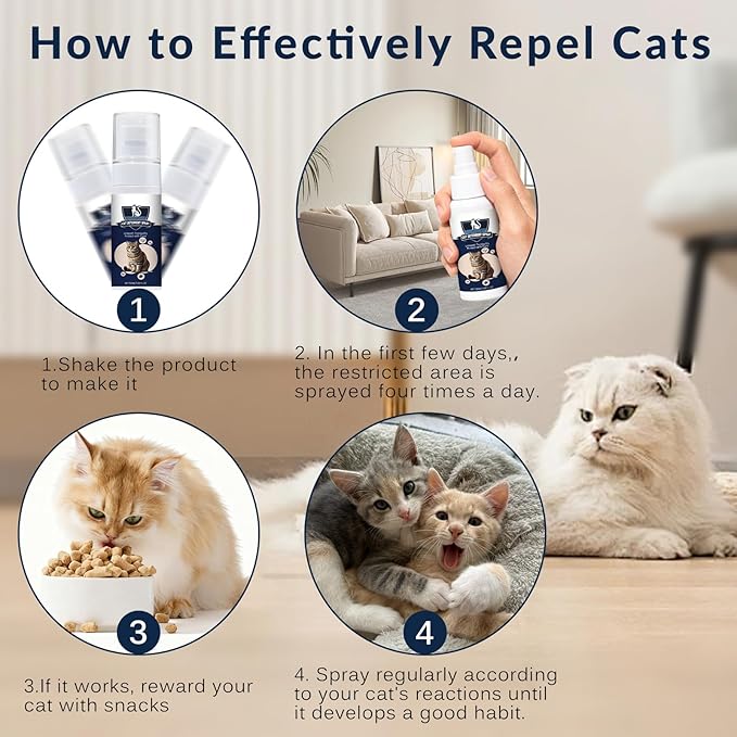 Natural Cat Deterrent Spray for Indoor and Outdoor Use, Anti-Scratch Furniture Protection, Training Aid with Natural Ingredients, 3.38FL OZ
