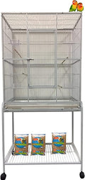 64" Extra Large Wrought Iron Metal Tight 1/2-Inch Bar Spacing Bird Flight Breeder Cage with Side Breeding Nesting Box Doors Easy Clean Pull Out Tray with Removable Rolling Stand