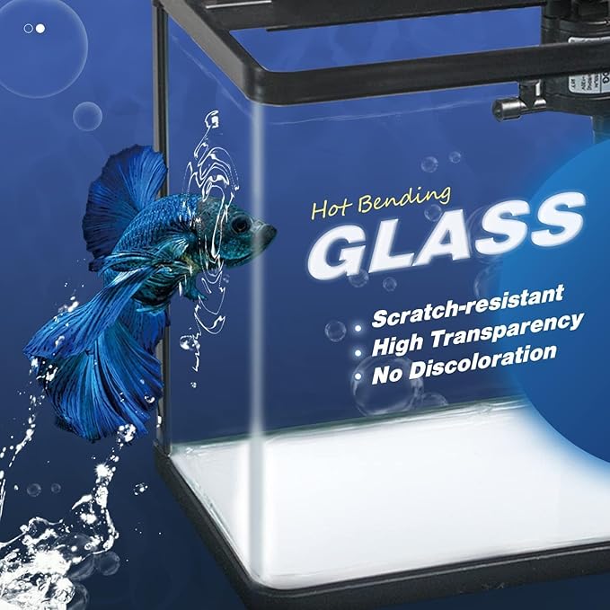 Small Fish Tank, 2 Gallon Glass Aquarium, Betta Fish Shrimp Goldfish Tropical Fish Starter Kit Self Cleaning with Filter & LED Plant Light, Ultra-Quiet Kids Room Decoration Fish Tank
