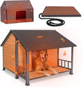 GUTINNEEN Extra Large Heated Dog House for Outside XXL Insulated Dog House Outdoor Dog Kennel with Safe Heated Pad, Chew-Proof Metal Frame, Thermal Liner for Large Dog Breeds, 44.5" L x 45" W x 35" H
