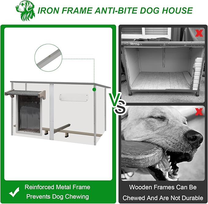 Big Dog House Outdoor Dog Houses for Large Dogs Outside with Adjustable Vent Window, Removable Floor, Easy Assembly for Medium to Large Dogs(55" L x 29" W x 35" H)