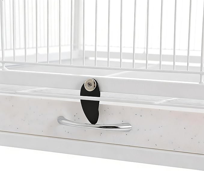 54 Inch Metal Bird Cage, Interactive Double-Door Open Top Bird Cage with 4 Feeding Windows Tray, Lockable Wheels Mobile Pet Birdcage for Parrots, Budgerigars, Parakeets, Lovebirds(White)