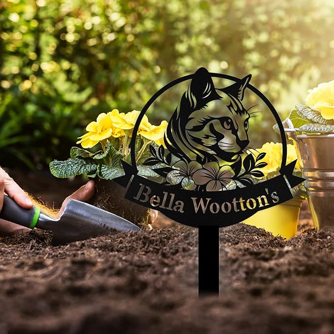 Custom Cat Grave Marker Outdoor, Personalized Metal Cat Memorial Grave Stake with Name and Date, Outdoor Waterrproof Cats Memorial Plaque