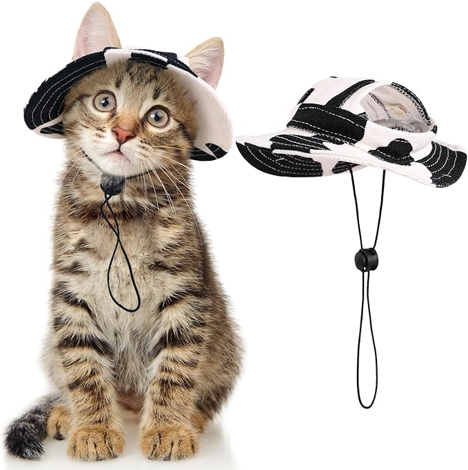 DENTRUN Cat Hats for Cats - Cowboy Hats with Ear Holes, Tiny Pets Birthday Party Costume, Mini Cowboy Sombrero Kitten Chihuahua Beanie Cap Party Decorations