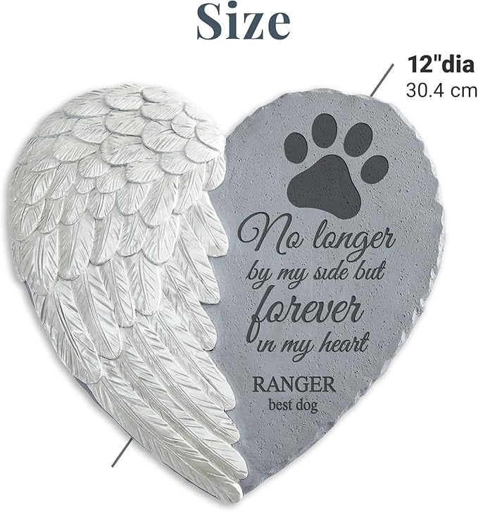 Let's Make Memories Pet Memorial Stone - Heart Angel Wing - Sympathy - Cat, Dog Garden Marker